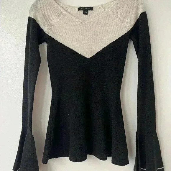 Ann Taylor Bell Sleeve Sweater - Black/White Size XS - Picture 1 of 6